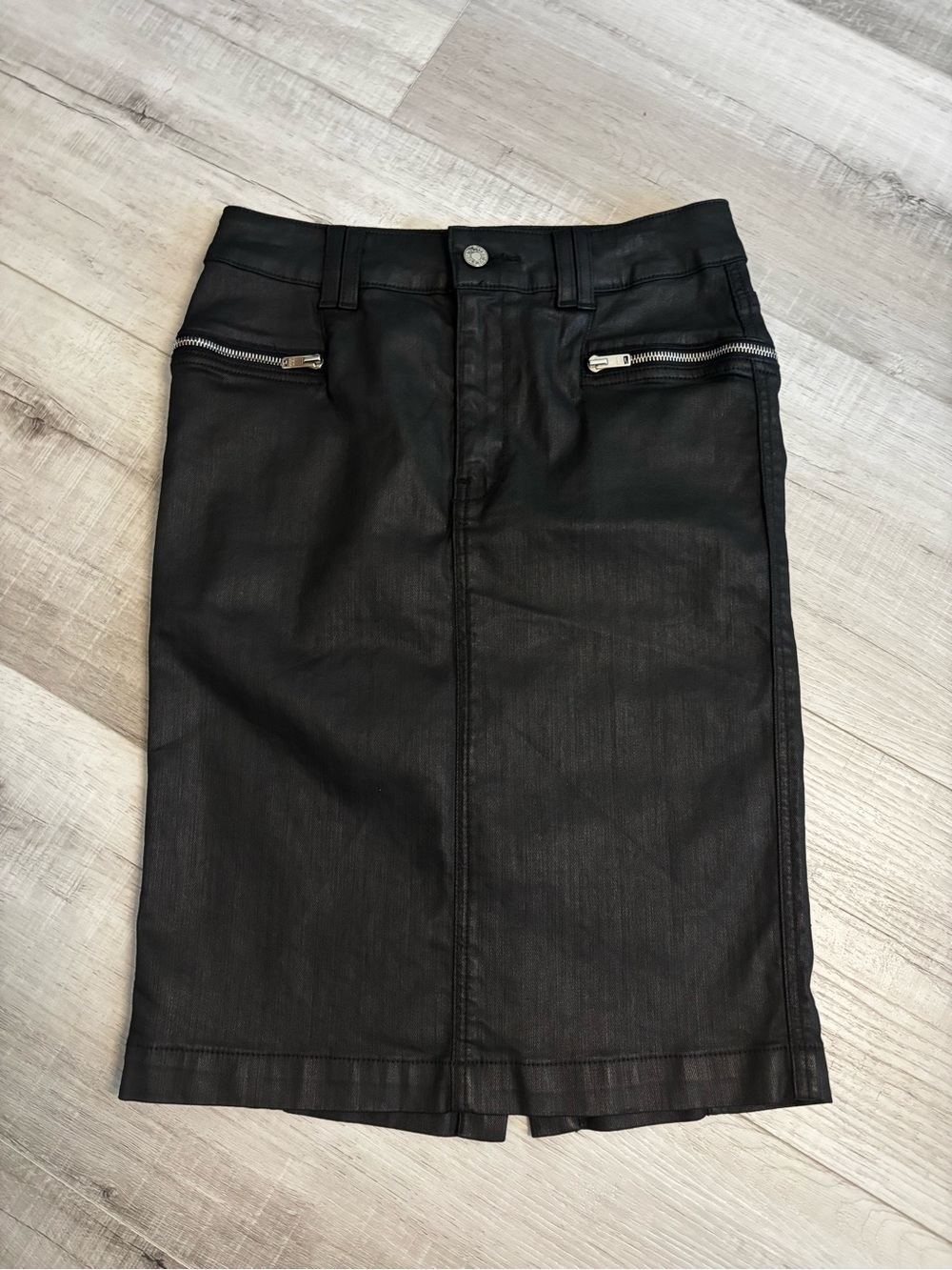 7 For All Mankind Coated Black Denim Pencil Skirt NWT Size 27
